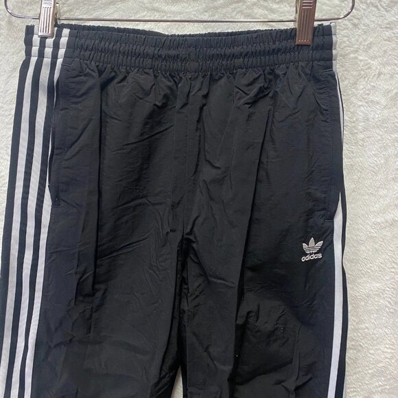 Adidas Jogger Pants Women's Small Black 3 Striped Nylon High Rise Elastic Waist - Picture 2 of 13